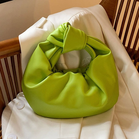 Ruched Knot Handle Cloud Clutch Handbag PU Leather Minimalist Half Moon Underarm Purse For Women Fashion Versatile