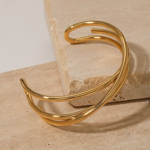 Roestvrijstalen Meerlaagse Wikkelarmband Minimalistisch Geometrisch Open Verstelbare Bangle Voor Dames
