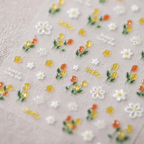 3D Relief Nail Art Stickers Tulip Flower Daisy Embossed Decals Elegant Floral Manicure Decoration DIY Lucky Happy