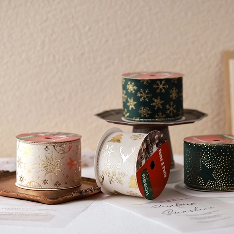 Weihnachtsband Samt Drahtkante Goldfolie Schneeflocke Stern Baum Für Geschenkverpackung Baumschmuck DIY Schleifen