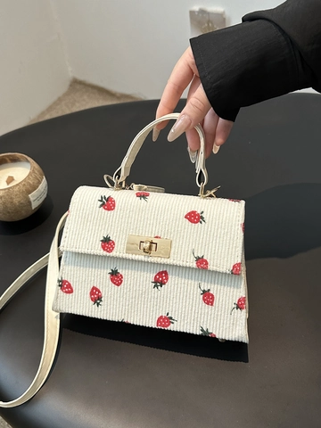 Sac Bandoulière Femme Velours Côtelé Fraise Léopard Sac À Main Serrure Métallique Poignée Sangle Réglable Mode Sac Épaule