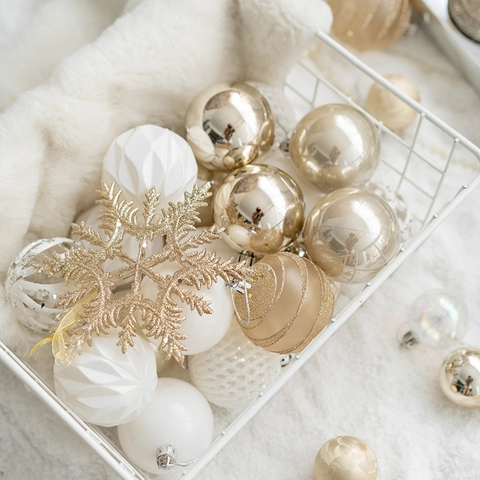 Christmas Ball Ornaments Star Deer Champagne Gold White Glitter Sequin Artificial Pearl Plastic Festive Holiday Party Decorations