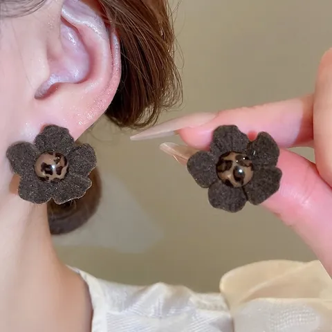 Pendientes De Botón Flor Rombo Con Poste De Plata De Ley 925 Tela Leopardo Lunares Vintage Para Mujer