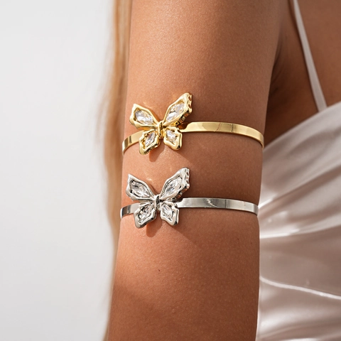 Bracciale Da Braccio Farfalla Lega Strass Aperto Regolabile Gioielli Di Tendenza Per Donna