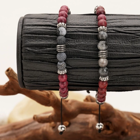 Bracciale Di Perline Da Uomo Pietra Occhio Di Tigre Naturale Labradorite Legno Acciaio Inossidabile Regolabile Fatto A Mano