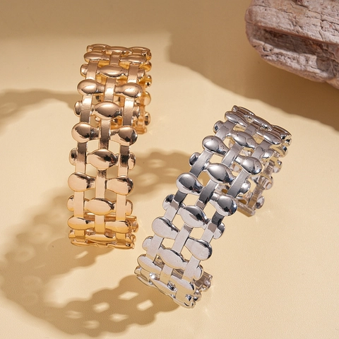 Hollow Oval Three Layer Open Cuff Bracelet Metal Geometric Fashion Jewelry For Women
