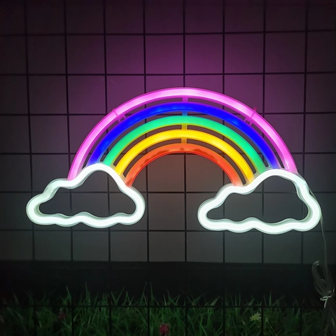 LED Neon Sign Rainbow And Cloud Wall Hanging USB Battery Powered PC Atmosphere Light For Bedroom Christmas Party Decoration