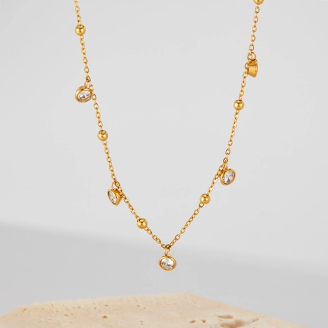 Minimalistisch Roestvrij Staal Zirconia Hanger Ketting Voor Dames Verguld Koreaanse Stijl Sleutelbeenketting Elegante Sieraden