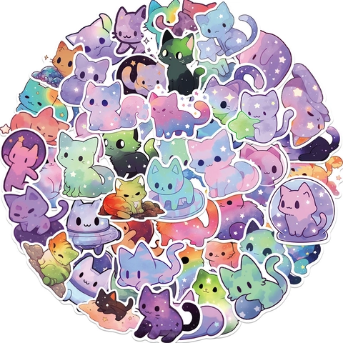 Adesivi Per Gatti Cielo Stellato Cartone Animato Impermeabile PVC DIY Decorativi Per Laptop Custodia Telefono Valigia Luna