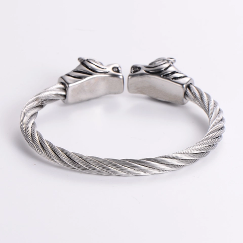 Tiger Heads Bracelet Stainless Steel Cable Wire Twisted Cuff Bangle Vintage Punk Hip Hop Jewelry For Men