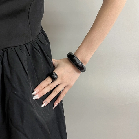 Minimalistisches Acryl Armband Und Ring Klobiger Harz Reif Hochglanz Geometrischer Modeschmuck Für Damen Vintage Ästhetik