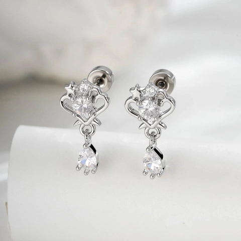 Herz Wassertropfen Anhänger Cartilage Piercing Stud Titanstahl Kupfer Zirkon Krone Vintage Helix Ohrring Für Frauen