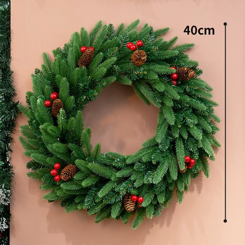 Weihnachts Kranz Künstliche Kiefernadeln Natürliche Zapfen Rote Beeren Tür Wandbehang Feiertags Dekoration Traditionell