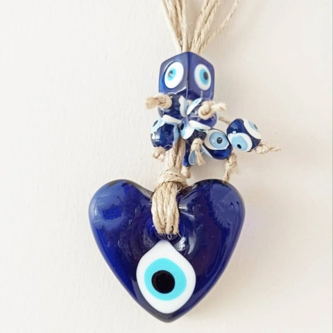 Exquisites Blaues Glas Böses Auge Hängende Dekoration Herz Rund Nazar Amulett Mit Hanfseil Für Wandschutz Heimdekor Geschenk