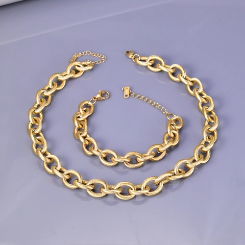 Collana E Bracciale A Catena Grossa In Acciaio Inossidabile Placcato Oro 18K Texture A Spirale Gioielli Punk Minimalisti