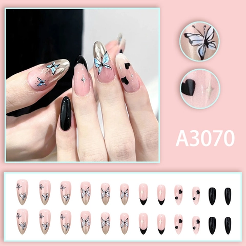 Butterfly Plastic Press On Nails Long Almond False Nails French Tip Heart Star Glitter Sweet Cool Style For Women