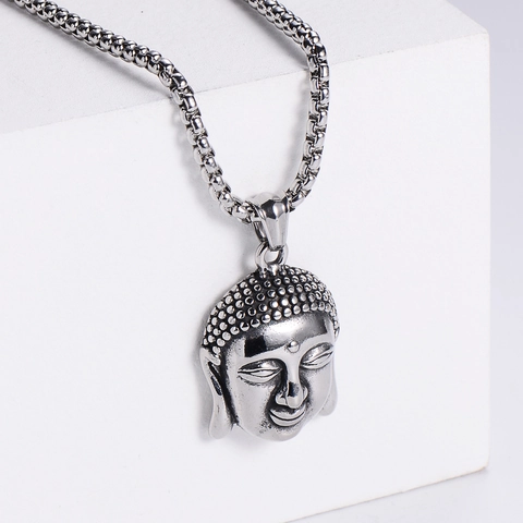 Hip Hop Stainless Steel Buddha Head Pendant Necklace For Men Religious Jewelry Gold Black Silver Without Chain Or With Chain