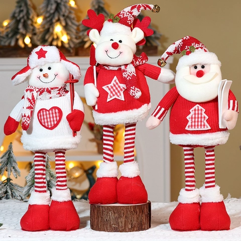 Muñecos Telescópicos De Navidad Papá Noel Muñeco De Nieve Reno Adornos De Peluche Tejidos Decoración Festiva Retráctil
