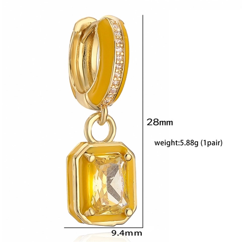 Boucles D'oreilles Huggie En Cuivre Rectangulaires Zircon Coloré Émail Géométrique Pendantes Doux Pour Femmes Bijoux