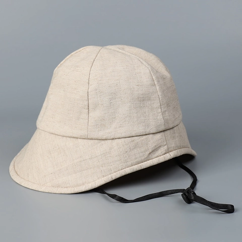 Linen Cotton Blend Bucket Hat Women Sun Protection Breathable Adjustable Windproof String Foldable Outdoor Travel Summer