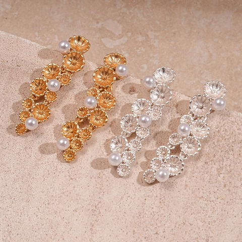 Orecchini Pendenti Floreali Vintage Con Perno In Argento 925 Lega Künstliche Perle Gioielli Per Donne