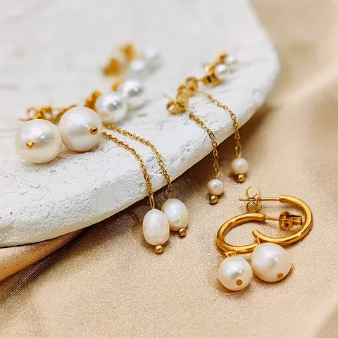 Freshwater Pearl Stainless Steel Earrings For Women Gold Plated Geometric Drop Dangle Stud Earrings Commuting Jewelry