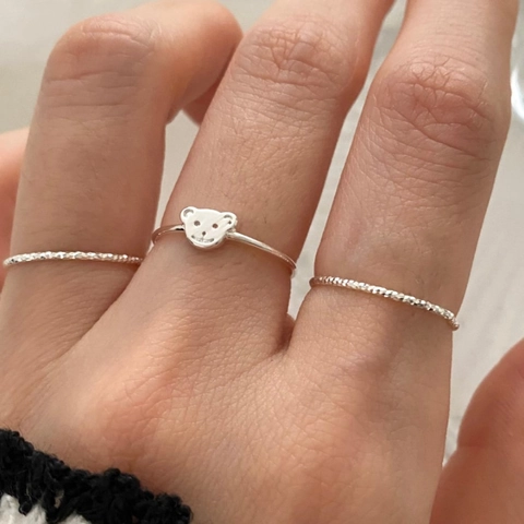 Cute Bear Animal Open Ring 925 Sterling Silver Adjustable Minimalist Geometric Finger Jewelry For Women
