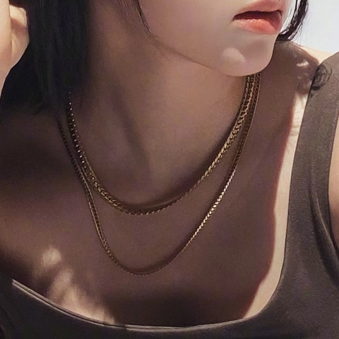 Collana In Acciaio Inossidabile Placcato Oro Doppio Strato Catena A Maglia E Serpente Gioielli Vintage Hip Hop Per Donna Uomo