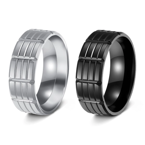 Herren Ring Edelstahl Gebürstet Geometrische Gitterrillen Industriestil Mode Unisex Polierte Innenkante Schmuck
