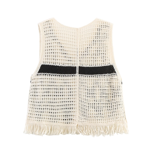 Gilet Bohémien All'Uncinetto Da Donna Ricamo Floreale Gilet In Maglia Traforata Scollo A V Con Nappe Retrò Etnico Top Con Bottoni