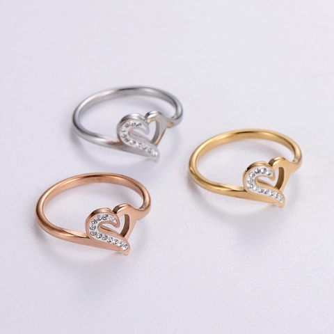 Anillo En Forma De Corazón Con Circón Incrustado Acero Inoxidable 316L Galvanizado Moda Joyería Creativa Retro Para Mujer Elegante