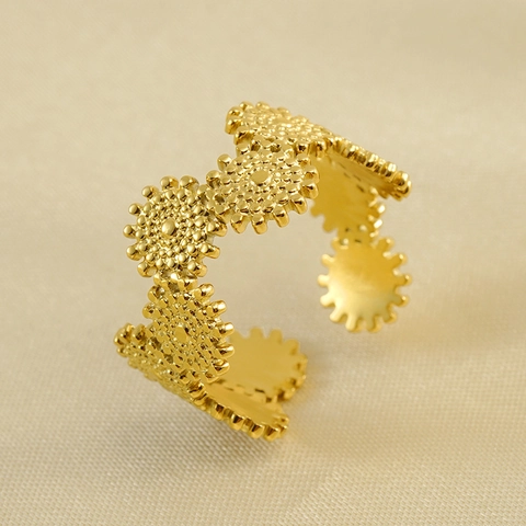 Stainless Steel Rings 18K Gold Plated Open Adjustable Geometric Texture Vintage Minimalist Jewelry For Women