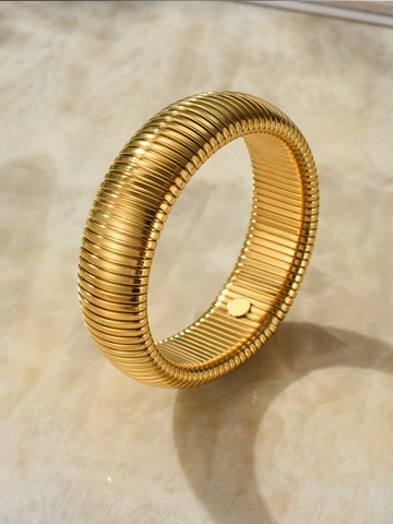 Titanium Steel Tubogas Stretch Bangle Bracelet Gold Silver Ribbed Stripe Elastic Wide Metal Cuff For Women Minimalist Fashion Jewelry