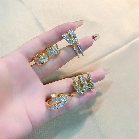 Pendientes de Aro de Cobre con Diamantes de Imitación para Mujer Elegantes Pendientes Huggie Geométricos Regalo Joyas