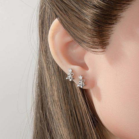 Christmas Tree Star Bow Zircon Titanium Steel Copper Screw Back Cartilage Piercing Earring For Women Holiday Jewelry