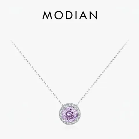 Collier Halo Rond Argent Sterling 925 Zircon Violet Coupe Rosa Pendentif Pierre Lavande Bijoux Élégants Pour Femmes