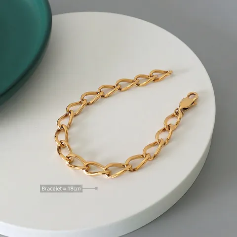 Grobkettiges Armband Titanstahl 18K Vergoldet Geometrisch Flach Oval Glied Minimalistisch Schmuck Geschenk