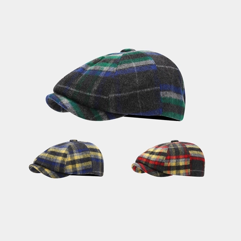Gorra Newsboy Retro A Cuadros Mezcla De Lana Sombrero Octogonal Estilo Británico Vintage Ajustable Para Hombres Mujeres