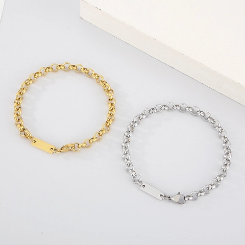 Collier Et Bracelet À Mailles Rolo Minimalistes En Acier Inoxydable Pendentif Étiquette Rectangulaire Bijoux Fantaisie Unisexe