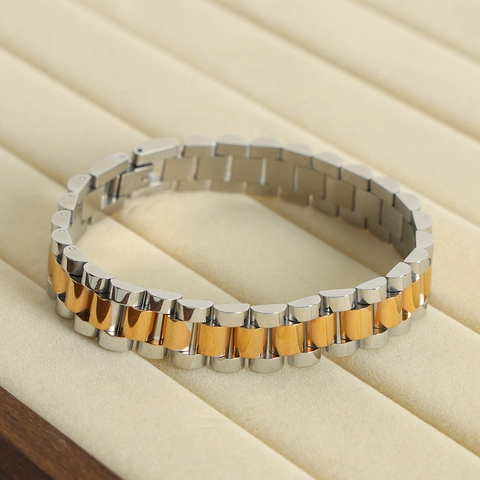 Pulsera De Acero De Titanio Eslabón De Reloj Cadena Alta Gama Moda Pulida Joyería Geométrica Para Hombres