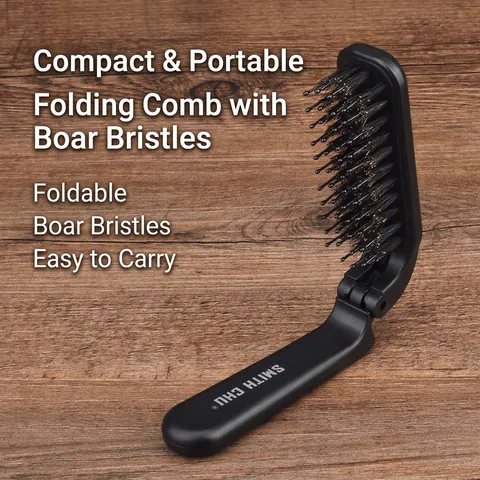 Foldable Boar Bristle Hair Brush Portable Anti-Static Massage Beard Comb For Men Travel Grooming Styling Tool