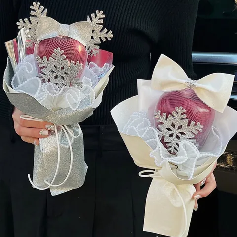 Confezione Regalo Di Natale Per Mele Tessuto Luccicante Decorazione Fiocco Di Neve Accessori DIY Elegante Festivo