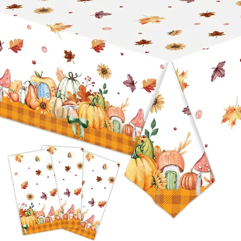Mantel Y Servilletas De Acción De Gracias Plástico Desechable Cosecha De Otoño Calabaza Hoja De Arce Girasol