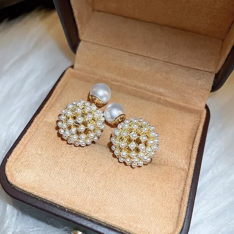 Franse Lichte Luxe Holle Sfeer Cluster Kunstparel Oorbellen Met 925 Sterling Zilveren Oorbel Post Verguld Retro Voor Vrouwen