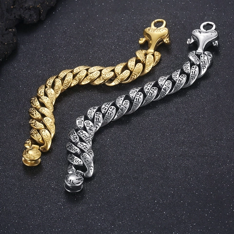 Pulsera De Cadena Cubana Para Hombre De Acero Inoxidable Retro Jeroglíficos Egipcios Grabado Estilo Punk