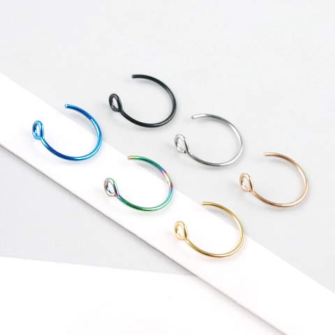 Faux Nose Rings Non Pierced Body Piercing Jewelry Stainless Steel Colorful C Shape Hoop Ear Clips