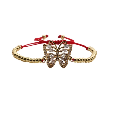 Bracciale A Farfalla Da Donna Rame Zirconia Regolabile Corda Intrecciata Perline Di Metallo Gioielli Eleganti Fatti A Mano