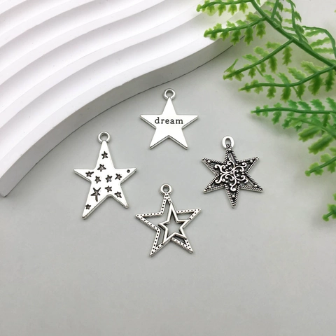 Stern Mond Anhänger Antik Silber Zinklegierung Hohle Pentagramm Pendants Für DIY Halskette Armband Schmuckherstellung