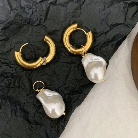 Künstliche Barockperlen Creolen Titanstahl Unregelmäßig Kunstperle Französisches Retro Minimalistischer Schmuck Für Damen