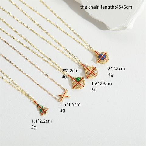 Lussuosa Collana Con Pendente a Pianeta in Rame Zirconia per Donna Minimalista Smalto Saturno Albero di Natale Lettera X Placcata Oro Gioielli a Catenina